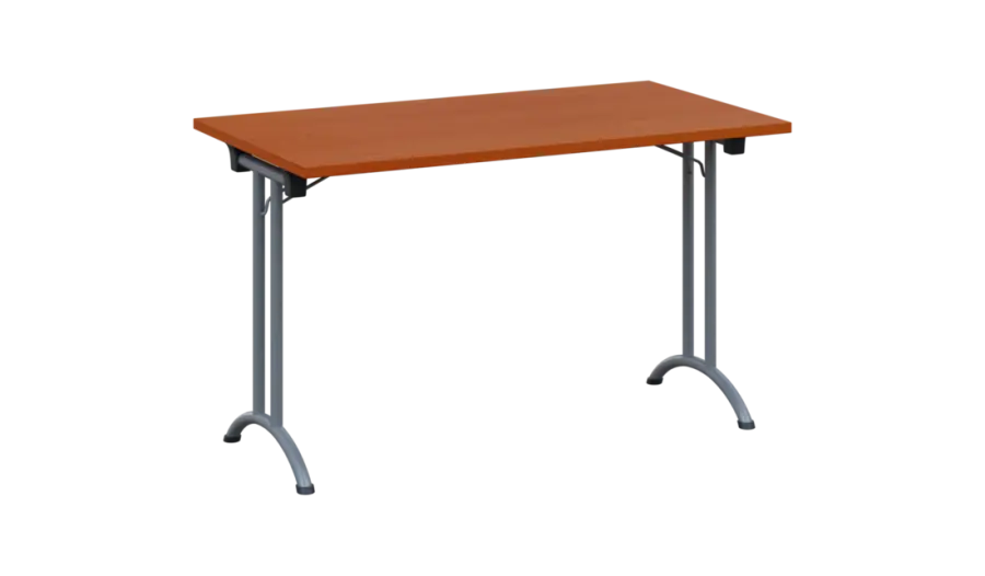 SLA 125 lak skládací jednací stůl 1250x700, deska 25 mm, podnož stříbrný lak, deska třešeň šumavská